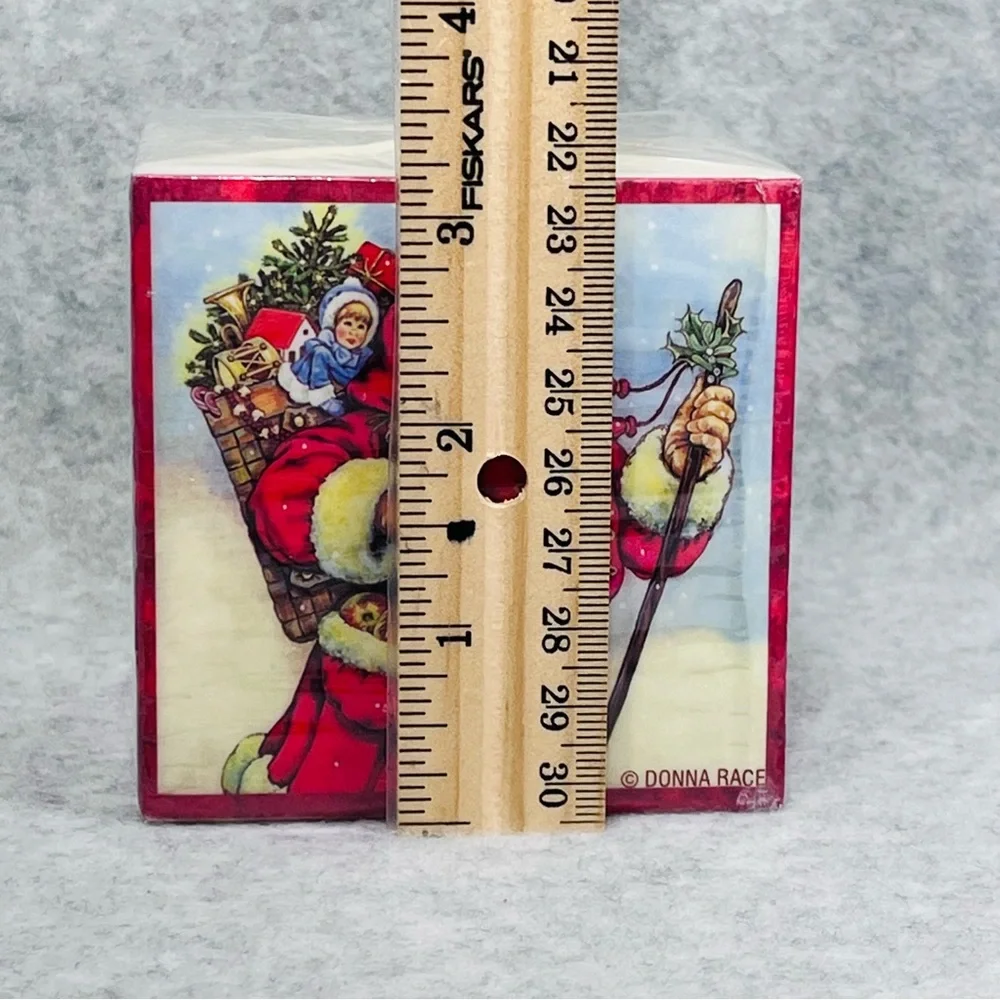 Vintage Donna Race Candle Cube Santa Father Christmas 3.25” Square Holiday Decor